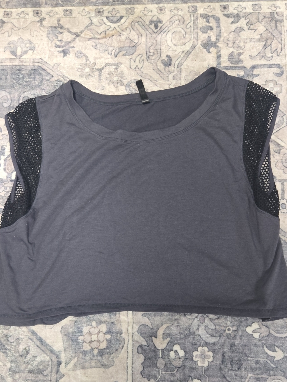 Adore Me Charcoal Crop Tank with Black Mesh Shoulders